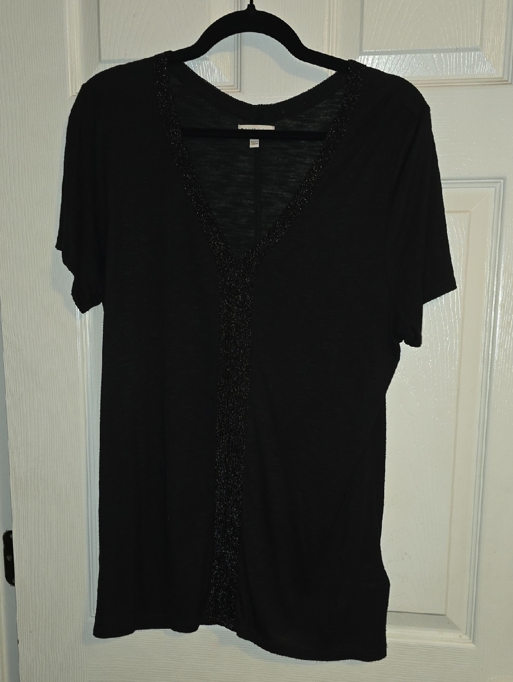 Calvin Klein Jeans Black V-Neck Short Sleeve Tee with‎ Beaded Trim